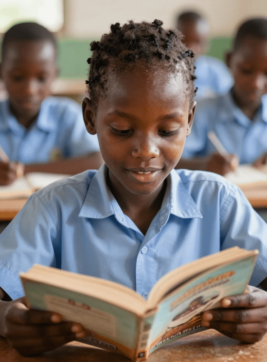 A girl reading in a Sierra Leone classroom