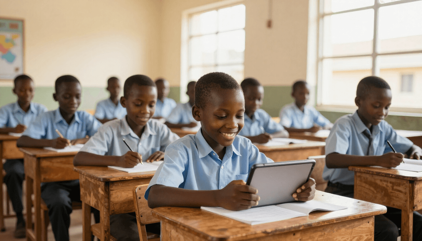 Children learning in a Freetown classroom